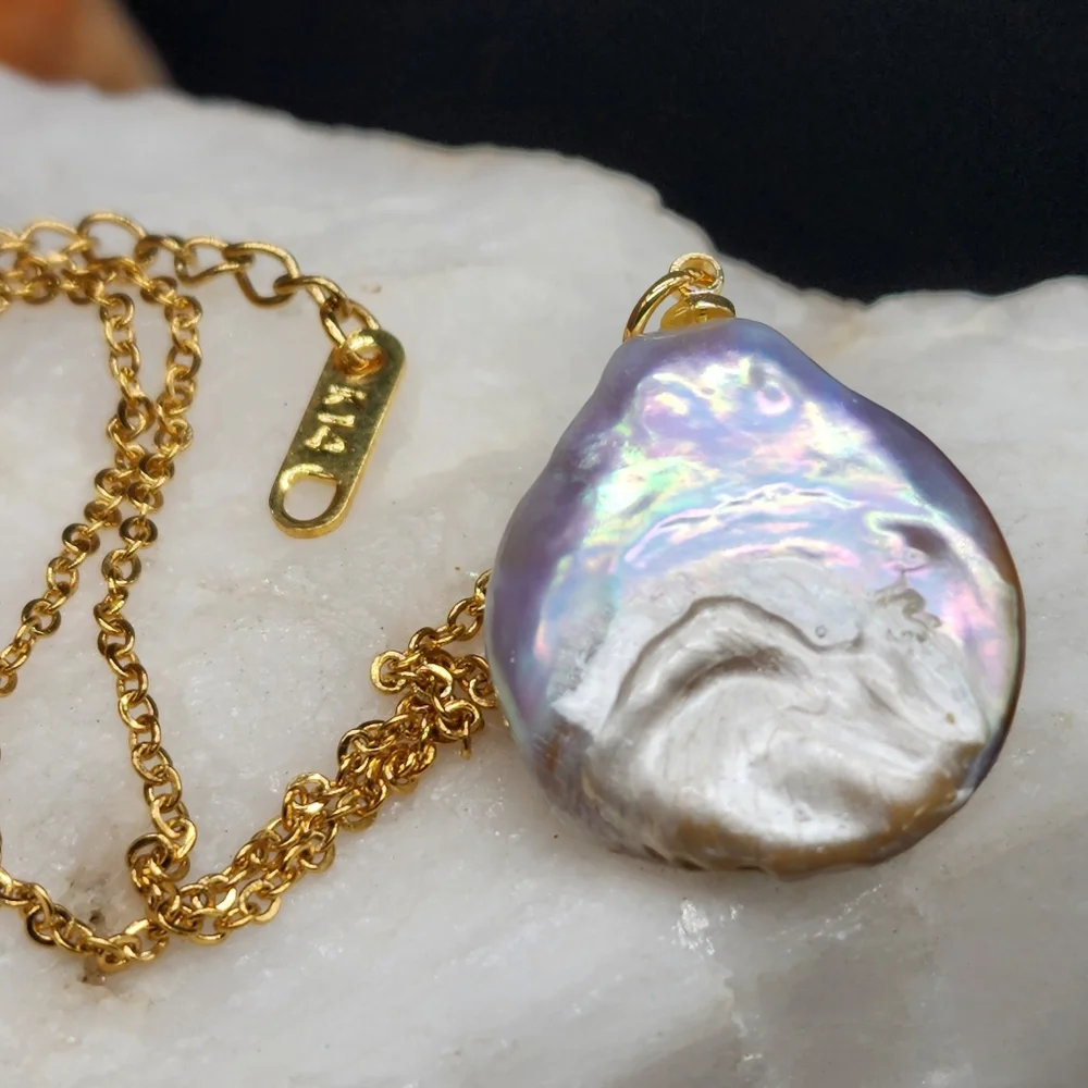 Minimalist Jewelry Mermaid Pendant Natural Pearl 14k Gold plated Necklace